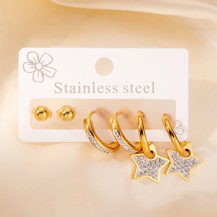 1 Set Elegant Star Heart Shape 304 Stainless Steel Drop Earrings