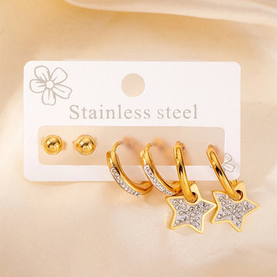 1 Set Elegant Star Heart Shape 304 Stainless Steel Drop Earrings