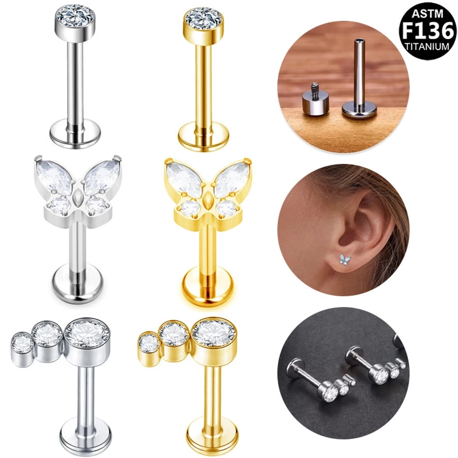 1 Piece Lip Rings Simple Style Shiny Panda Glasses Spider Pure Titanium Titanium Alloy Zircon 14K Gold Plated White Gold Plated Lip Rings Ear Cartilage Rings & Studs