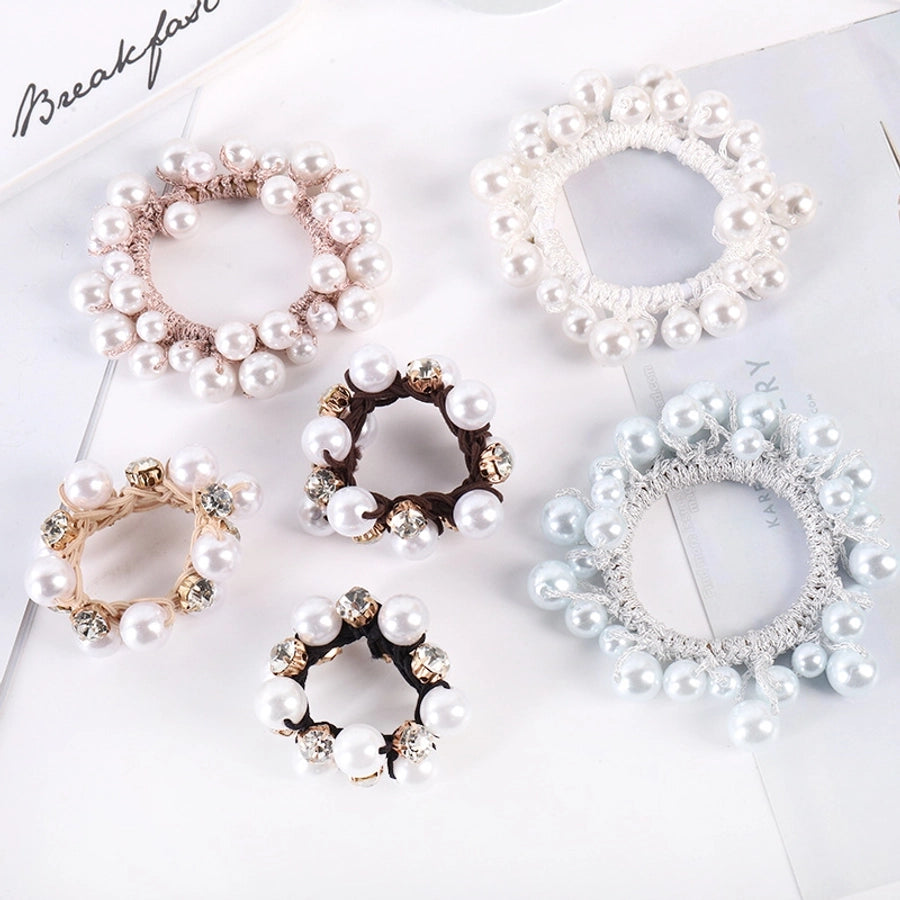 elegant geometric imitation pearl rhinestone hair tie