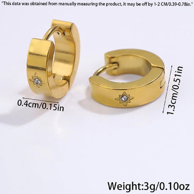 1 Pair Retro Eight awn star Solid Color 304 Stainless Steel Hoop Earrings