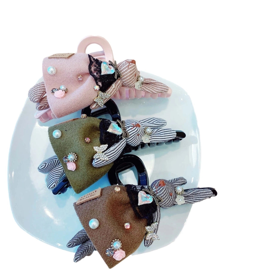 princess cute rabbit plastic cloth inlay rhinestones hair claws