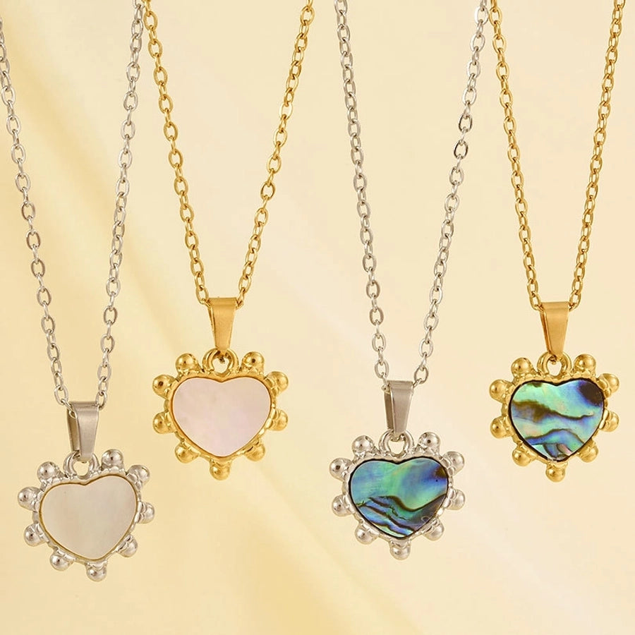 Jewelry Vintage Style Classic Style Heart Shape 304 Stainless Steel Shell Abalone Shell 18K Gold Plated Pendant Necklace