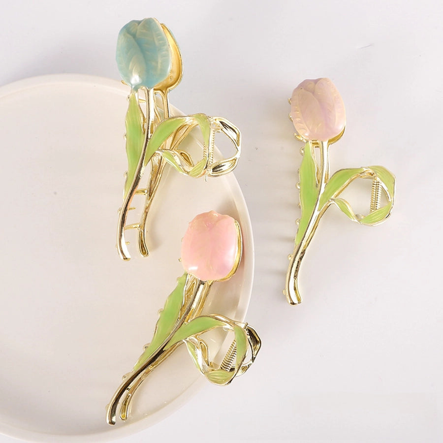 Small fresh tulip flower hairpin back head clip hair shark clip Japanese and Korean wind high-grade hair accessories women