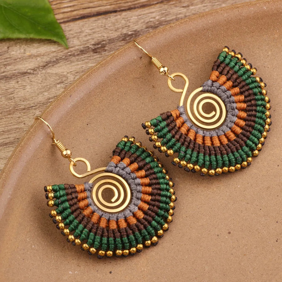 bohemian sector synthetic gemstones shell copper tassel mesh women's ear hook