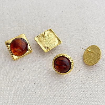 1 Pair Streetwear Geometric Inlay Alloy Resin 18K Gold Plated Ear Studs