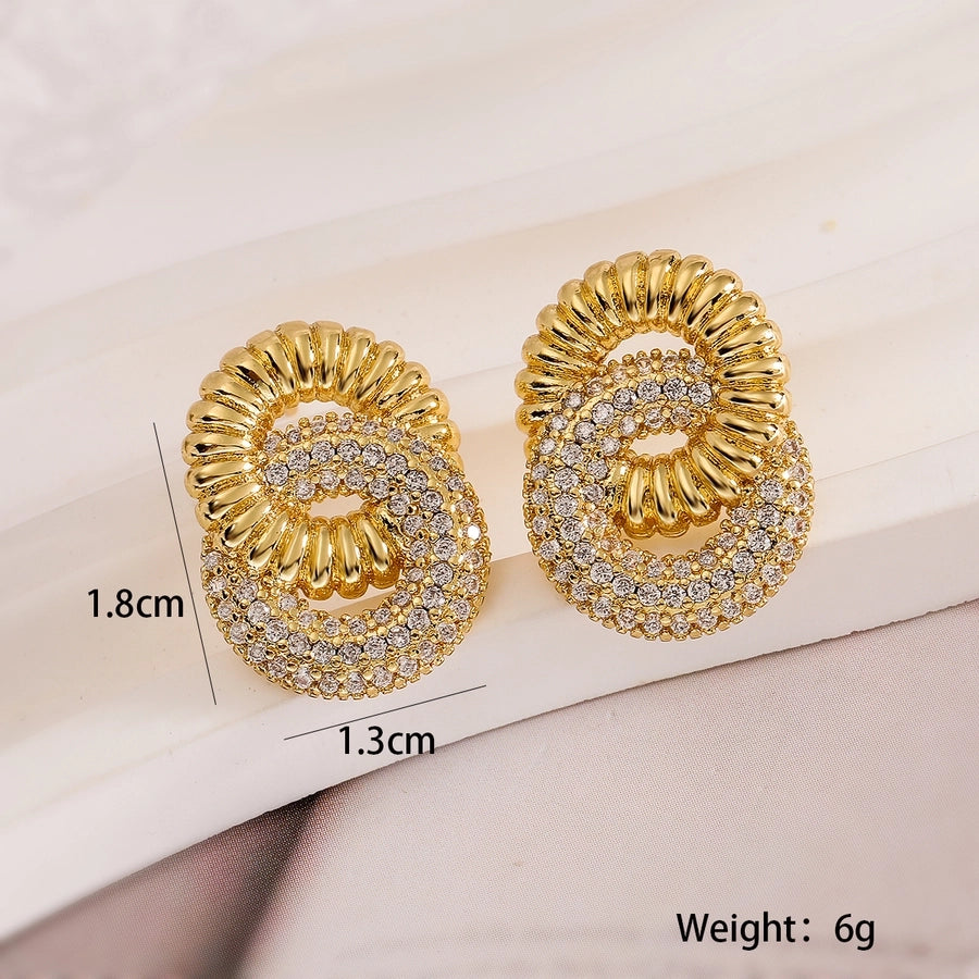 1 Pair Retro Simple Style Commute Geometric Plating Inlay Copper Zircon Drop Earrings