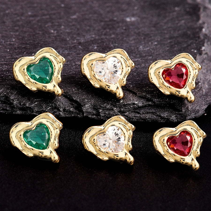 1 Pair Elegant Vintage Style Wedding Heart Shape Inlay Copper Zircon 18K Gold Plated Ear Studs