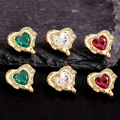 1 Pair Elegant Vintage Style Wedding Heart Shape Inlay Copper Zircon 18K Gold Plated Ear Studs