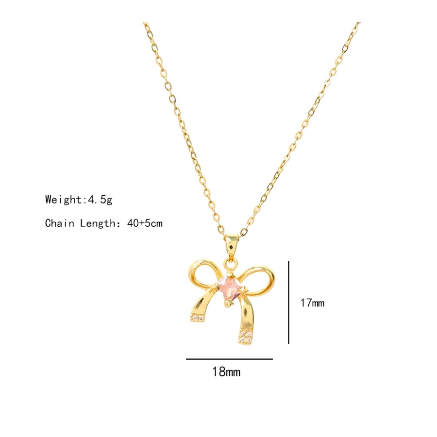 304 Stainless Steel Copper 18K Gold Plated K Gold Plated Inlay Bow Knot Zircon Pendant Necklace
