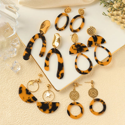 1 Pair Preppy Style Vacation Streetwear Geometric Plating Hollow Out 304 Stainless Steel Arylic 14K Gold Plated Drop Earrings