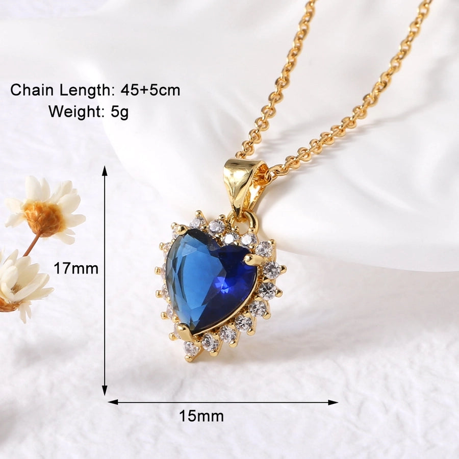 Jewelry Modern Style Simple Style Heart Shape 201 Stainless Steel Copper Zircon 18K Gold Plated Inlay Pendant Necklace
