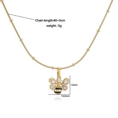 Jewelry Elegant Sweet Simple Style Pentagram Heart Shape Bee Copper Zircon 18K Gold Plated Enamel Inlay Pendant Necklace