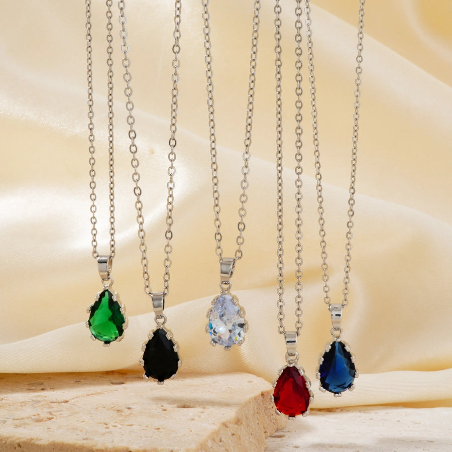 Copper Rhodium Plated Inlay Water Droplets Glass Jewelry Set