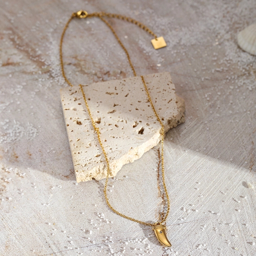 Jewelry Simple Style teeth 304 Stainless Steel Zircon 14K Gold Plated Inlay Pendant Necklace