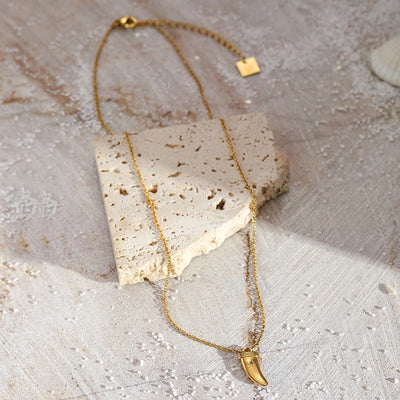 Jewelry Simple Style teeth 304 Stainless Steel Zircon 14K Gold Plated Inlay Pendant Necklace