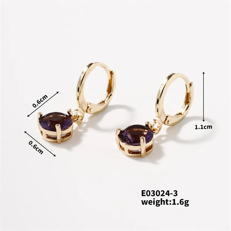 1 Set 1 Pair Elegant Round Inlay Copper Zircon K Gold Plated Drop Earrings