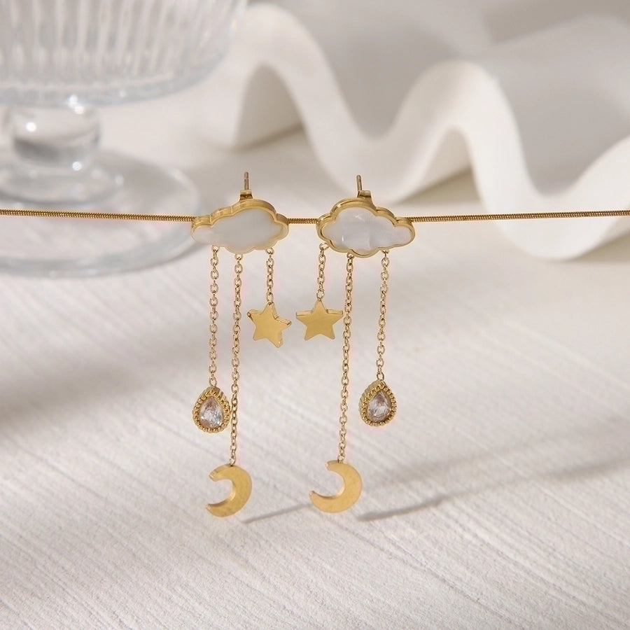 Jewelry French Style Simple Style Clouds Star Moon 304 Stainless Steel 18K Gold Plated Jewelry Set