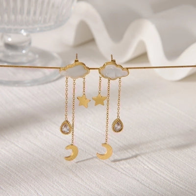 Jewelry French Style Simple Style Clouds Star Moon 304 Stainless Steel 18K Gold Plated Jewelry Set