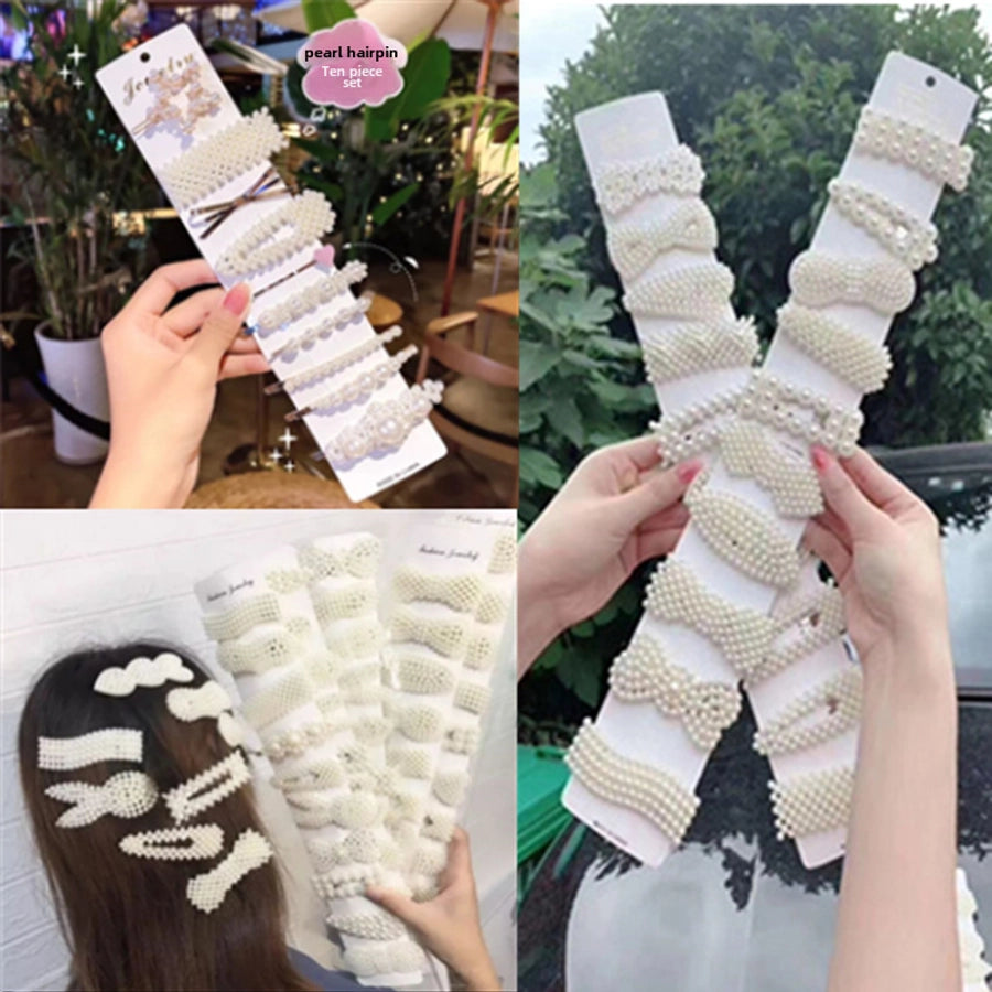 TikTok Pearl hairpin set Korean version of ten-piece set factory direct Japanese and Korean  Net Red Pearl hairpin set