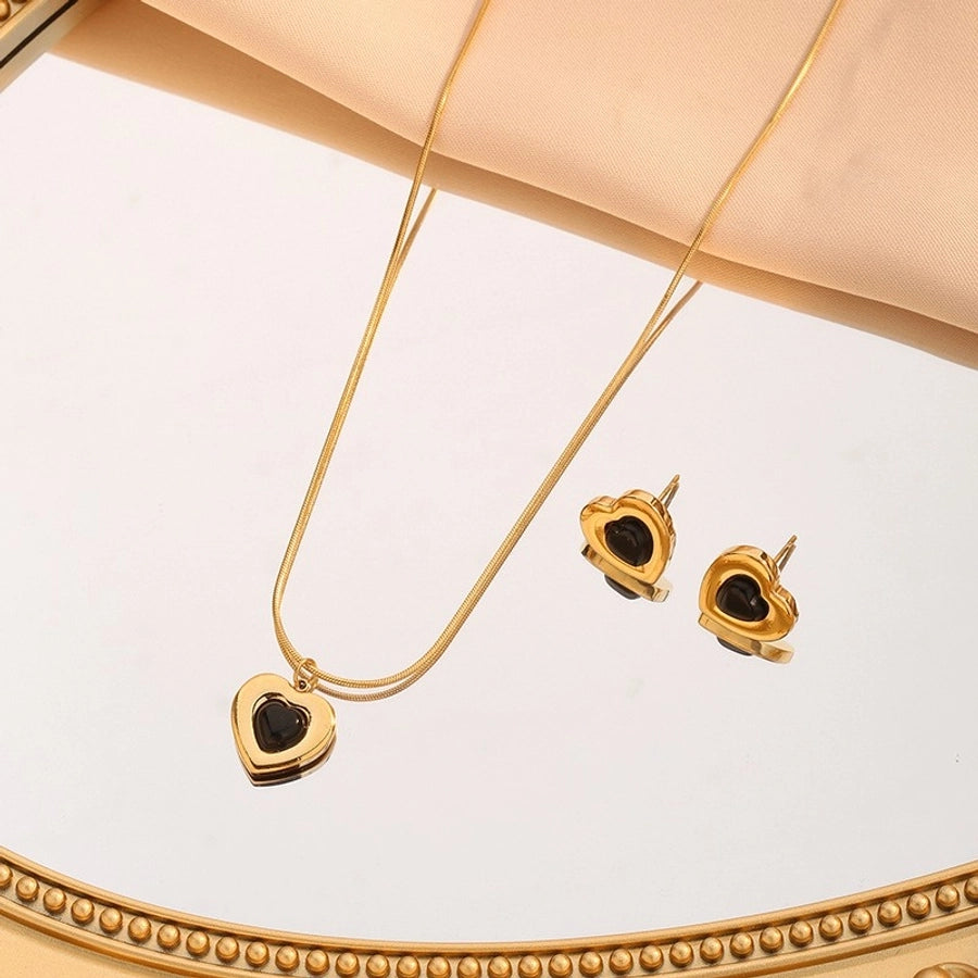 Jewelry Beach Tropical Streetwear Heart Shape 304 Stainless Steel 18K Gold Plated Jewelry Set