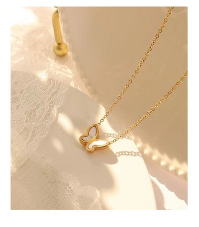 Jewelry Sweet Simple Style Butterfly 304 Stainless Steel Acrylic Shell 18K Gold Plated Plating Butterfly Pendant Necklace