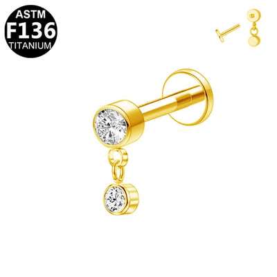 1 Piece Lip Rings Luxurious Classic Style Shiny Round Water Droplets Pure Titanium Titanium Alloy Zircon 14K Gold Plated White Gold Plated Lip Rings Ear Cartilage Rings & Studs