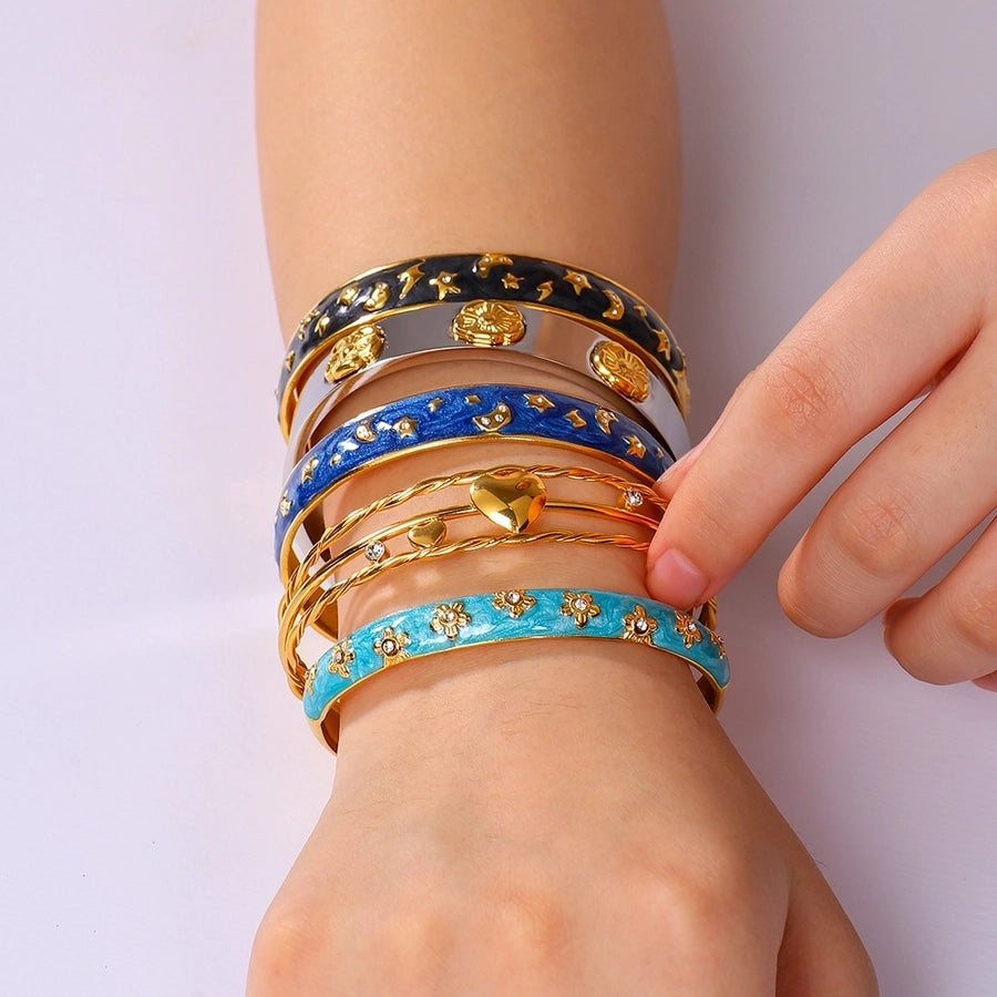 IG Style Flower 304 Stainless Steel Zircon Bangle In Bulk