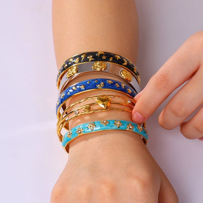 IG Style Flower 304 Stainless Steel Zircon Bangle In Bulk