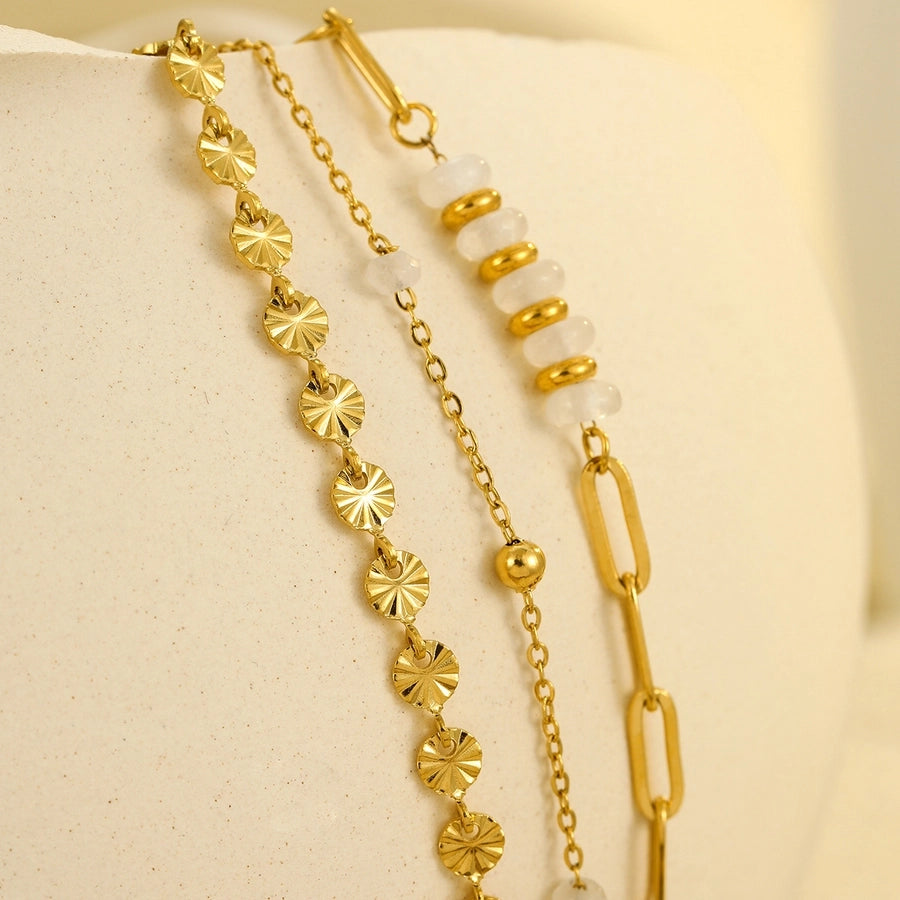 Simple Style Solid Color 304 Stainless Steel natural stone 18K Gold Plated cable chain Bracelets In Bulk