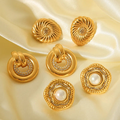 1 Pair IG Style Classic Style Round Flower Thread 304 Stainless Steel Titanium Steel 18K Gold Plated Ear Studs