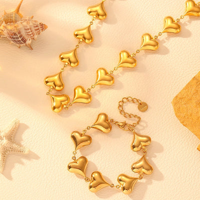 Stainless Steel Multiple Peach Heart Necklace Bracelet Affordable Luxury Fashion High-Grade Heart Hollow Titanium Steel No Fading Necklace Bracelet Jewellery Suit