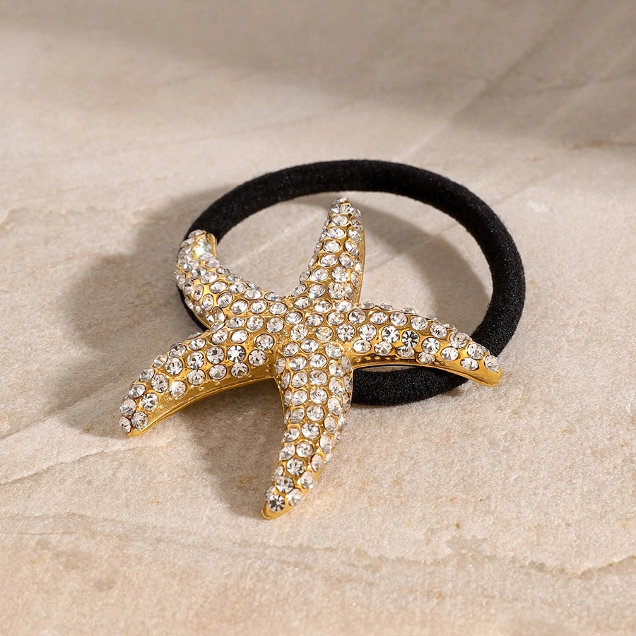 Women's Casual Hawaiian Tropical Starfish 304 Stainless Steel Rhinestones Hair Tie