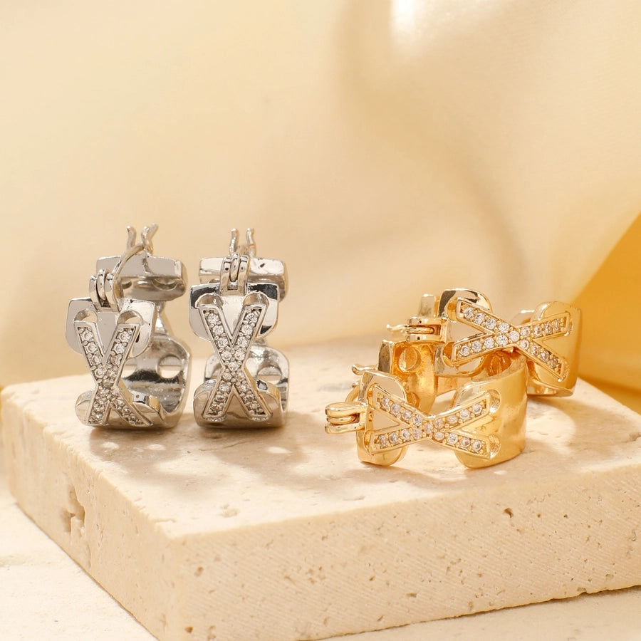 1 Pair Glam Luxurious Korean Style Geometric Inlay Copper Zircon K Gold Plated Ear clip