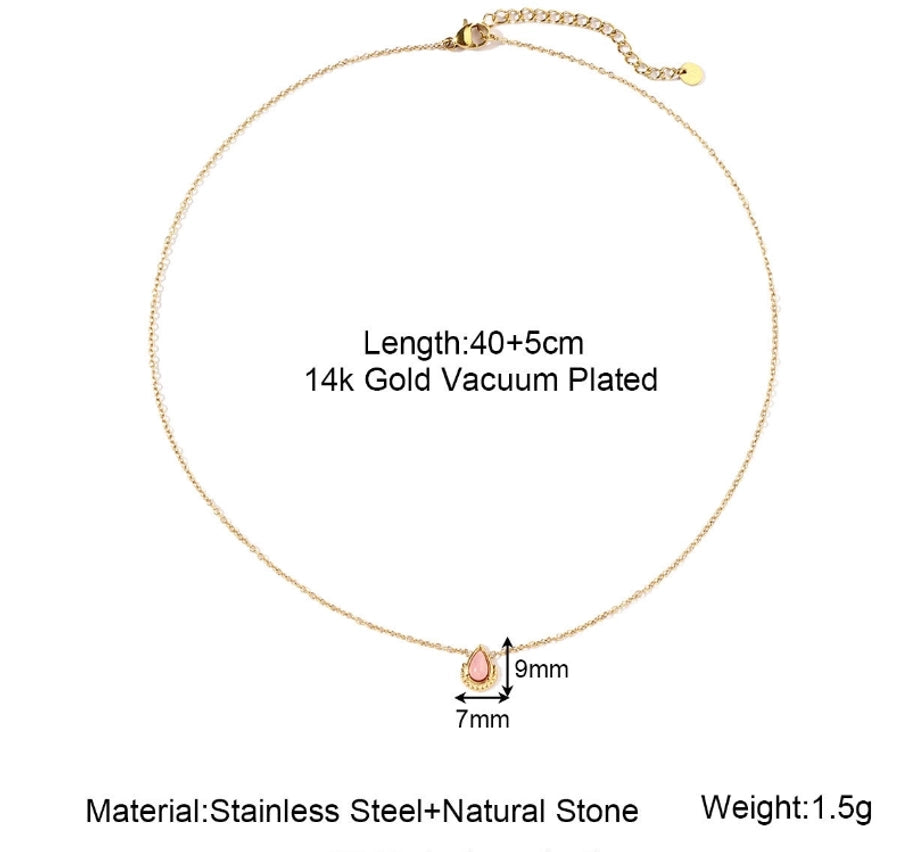 Jewelry Vintage Style French Style Geometric Water Droplets Titanium Steel Natural Stone 14K Gold Plated Plating Pendant Necklace