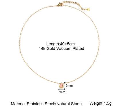 Jewelry Vintage Style French Style Geometric Water Droplets Titanium Steel Natural Stone 14K Gold Plated Plating Pendant Necklace