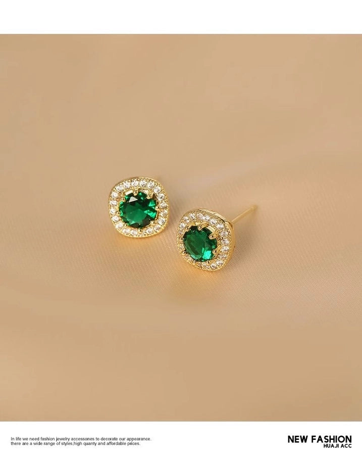 Ju Jingyi  Emerald Ear Stud Women's Advanced Design Sense Ear Clip Earrings  Sterling Silver Ear Accessories Anti-allergic Moisture