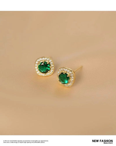 Ju Jingyi  Emerald Ear Stud Women's Advanced Design Sense Ear Clip Earrings  Sterling Silver Ear Accessories Anti-allergic Moisture