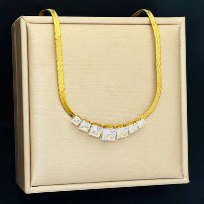 Jewelry Elegant Shiny Square 304 Stainless Steel Zircon Gold Plated Inlay Necklace