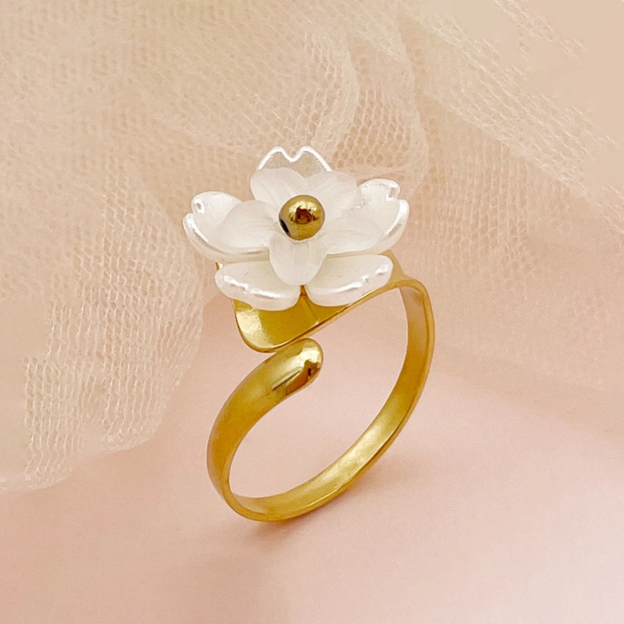 Jewelry Elegant Flower Bow Knot 304 Stainless Steel 14K Gold Plated Open Rings