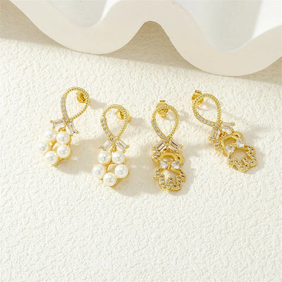 1 Pair IG Style Cute Commute Star Bear Inlay Copper Zircon 18K Gold Plated Drop Earrings