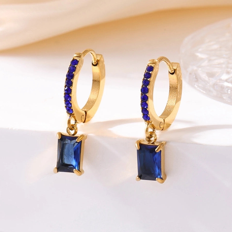 1 Pair Elegant Vacation Rectangle Inlay 304 Stainless Steel Zircon 18K Gold Plated Drop Earrings