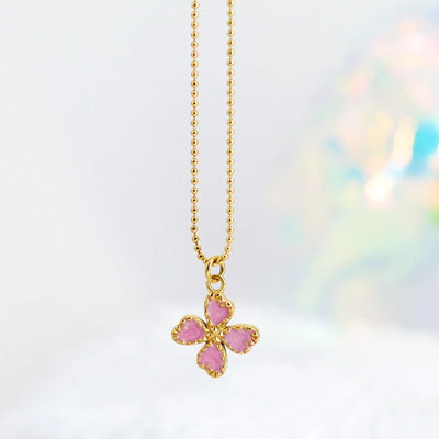 Jewelry Casual Retro French Style Leaf Flower Titanium Steel Enamel Pendant Necklace