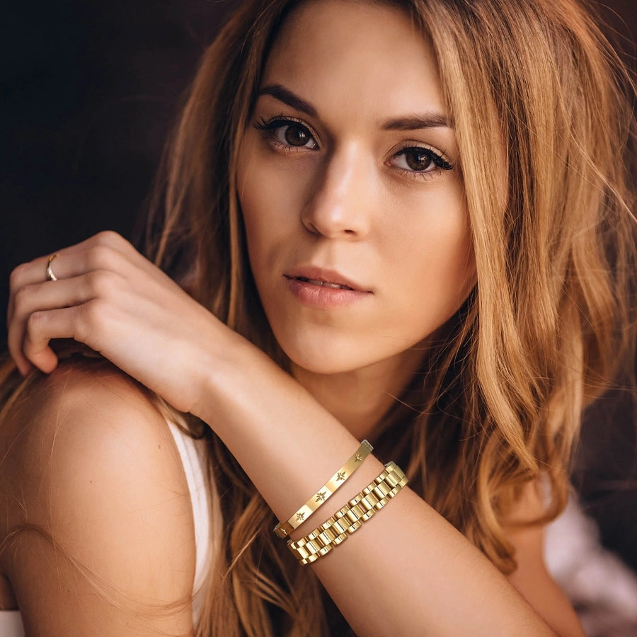 IG Style French Style Classic Style Devil's Eye 304 Stainless Steel 18K Gold Plated Zircon Bracelets Bangle In Bulk