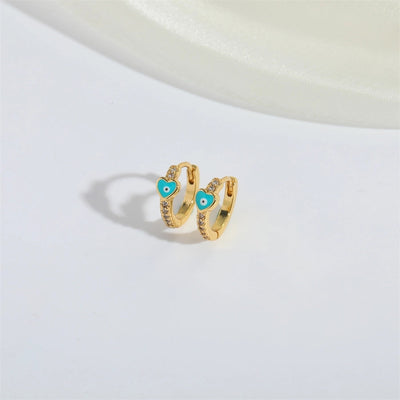 1 Pair Elegant Simple Style Commute Devil's Eye Heart Shape Enamel Copper Zircon 14K Gold Plated Earrings