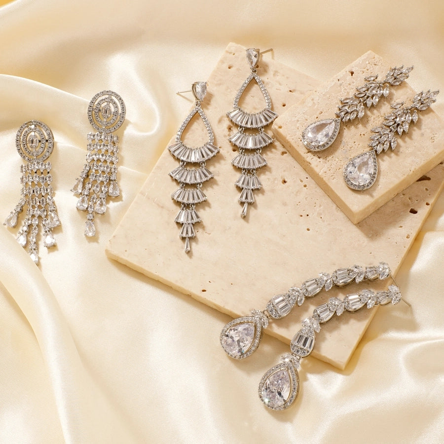 1 Pair Elegant Luxurious Modern Style Geometric Inlay Copper Zircon Rhodium Plated Drop Earrings