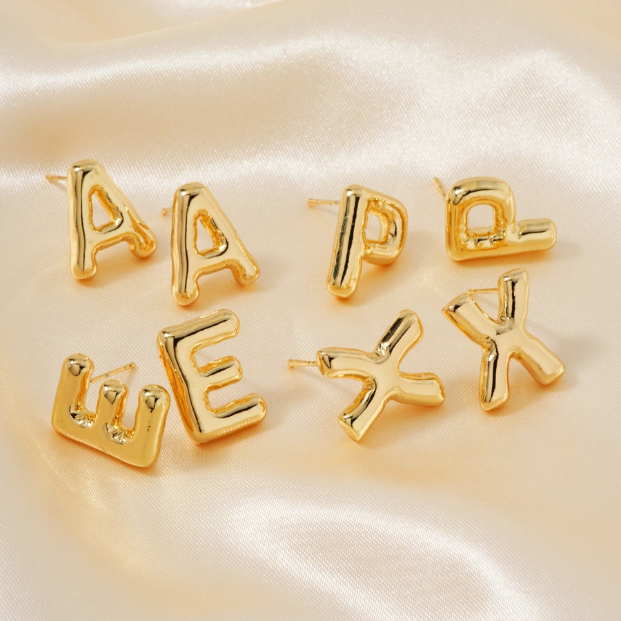 1 Pair Sweet Simple Style Shiny Letter Plating Copper K Gold Plated Ear Studs