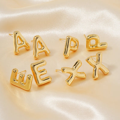 1 Pair Sweet Simple Style Shiny Letter Plating Copper K Gold Plated Ear Studs