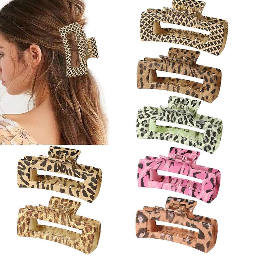 retro leopard plastic printing hair claws 1 piece