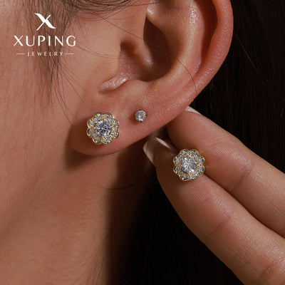 1 Pair XUPING Sweet Simple Style Flower Plating Copper Artificial Gemstones 18K Gold Plated Ear Studs